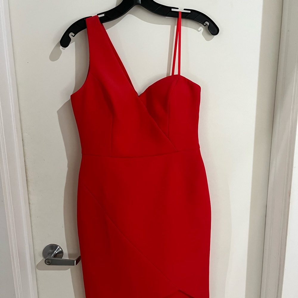 BCBGMaxAzria Vibrant Red One-Shoulder Dress